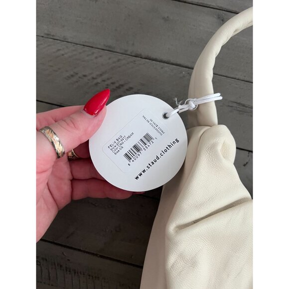 STAUD Felix Ruched Leather Shoulder Bag in Cream NWT - Picture 7 of 13